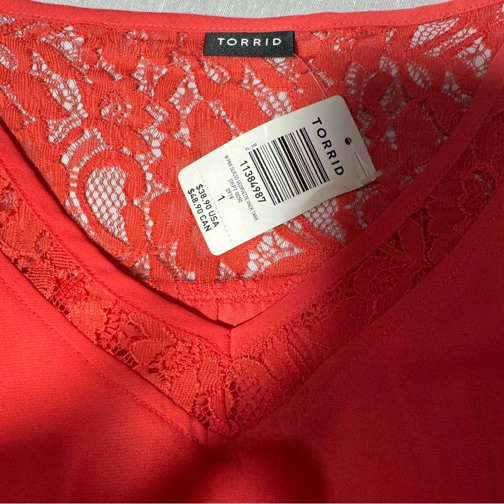 Torrid Coral Lace Sleeveless Blouse Size 1 Plus NWT Flowy Top - Picture 2 of 5